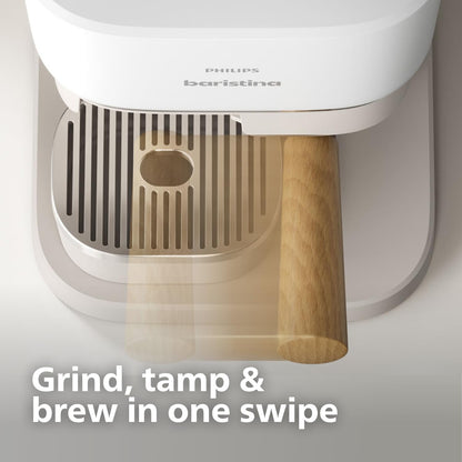 Philips Baristina Espresso Machine+Milk Frother Bundle. Real espresso. Compact coffee machine,portafilter, grinder, Cafe Crema. Dairy & Non-Dairy Milk foam. Hot & Cold. Easy Clean. White (BAR303/00)