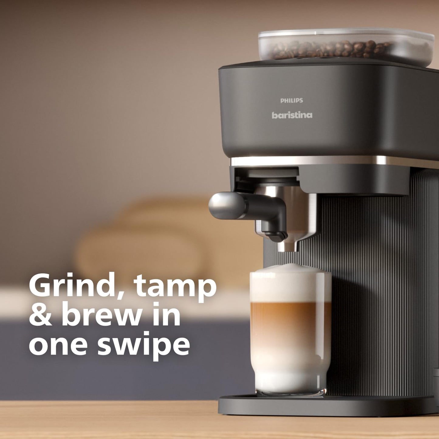 Philips Baristina Espresso Machine+Milk Frother Bundle. Real espresso. Compact coffee machine,portafilter, grinder, Cafe Crema. Dairy & Non-Dairy Milk foam. Hot & Cold. Easy Clean. White (BAR303/00)