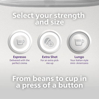 Philips Baristina Espresso Machine+Milk Frother Bundle. Real espresso. Compact coffee machine,portafilter, grinder, Cafe Crema. Dairy & Non-Dairy Milk foam. Hot & Cold. Easy Clean. White (BAR303/00)