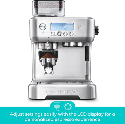 CASABREWS 5700Pro Espresso Machine with Grinder, Professional Coffee Maker with Milk Frother Steam Wand, Barista-Quality Cappuccino Latte Machine with LCD Display, Great for Coffee Enthusiasts
