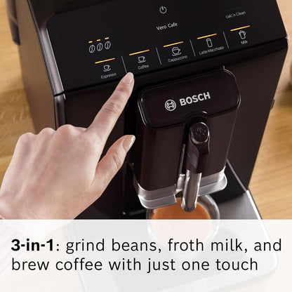 Bosch Fully Automatic Coffee and Espresso Machine - One-Touch Drinks, Barista Quality Super Coffee Maker - Touch Control Panel, Large Bean Capacity - Easy Clean, Maintenance - Black - TIU20109