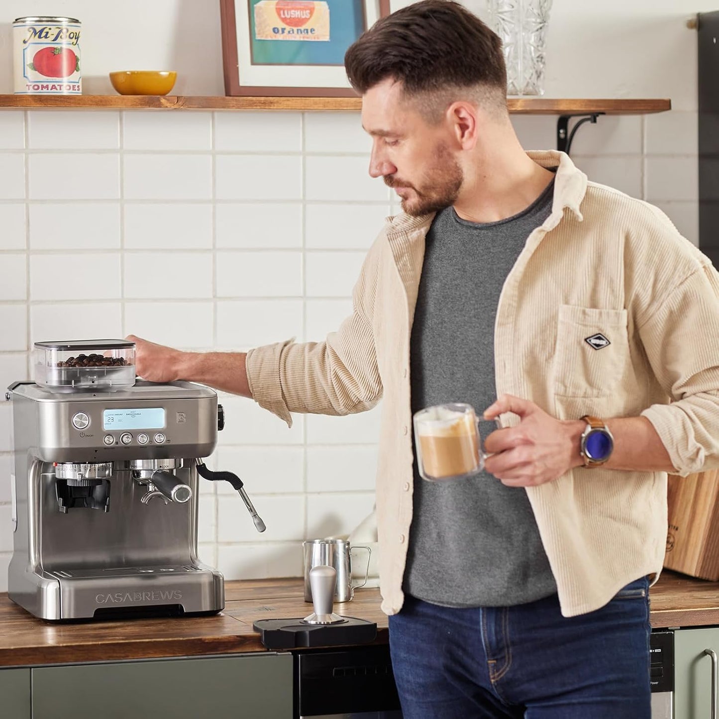 CASABREWS 5700Pro Espresso Machine with Grinder, Professional Coffee Maker with Milk Frother Steam Wand, Barista-Quality Cappuccino Latte Machine with LCD Display, Great for Coffee Enthusiasts