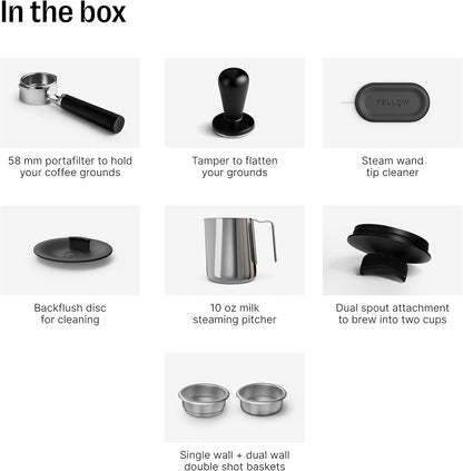 Fellow Espresso Series 1 Home Espresso Machine – 58mm Portafilter, 2 Minute Heat Up, Pressure Profiling, Precise Temperature Control, Assisted Milk Steaming, Built-In Guidance, Matte Black