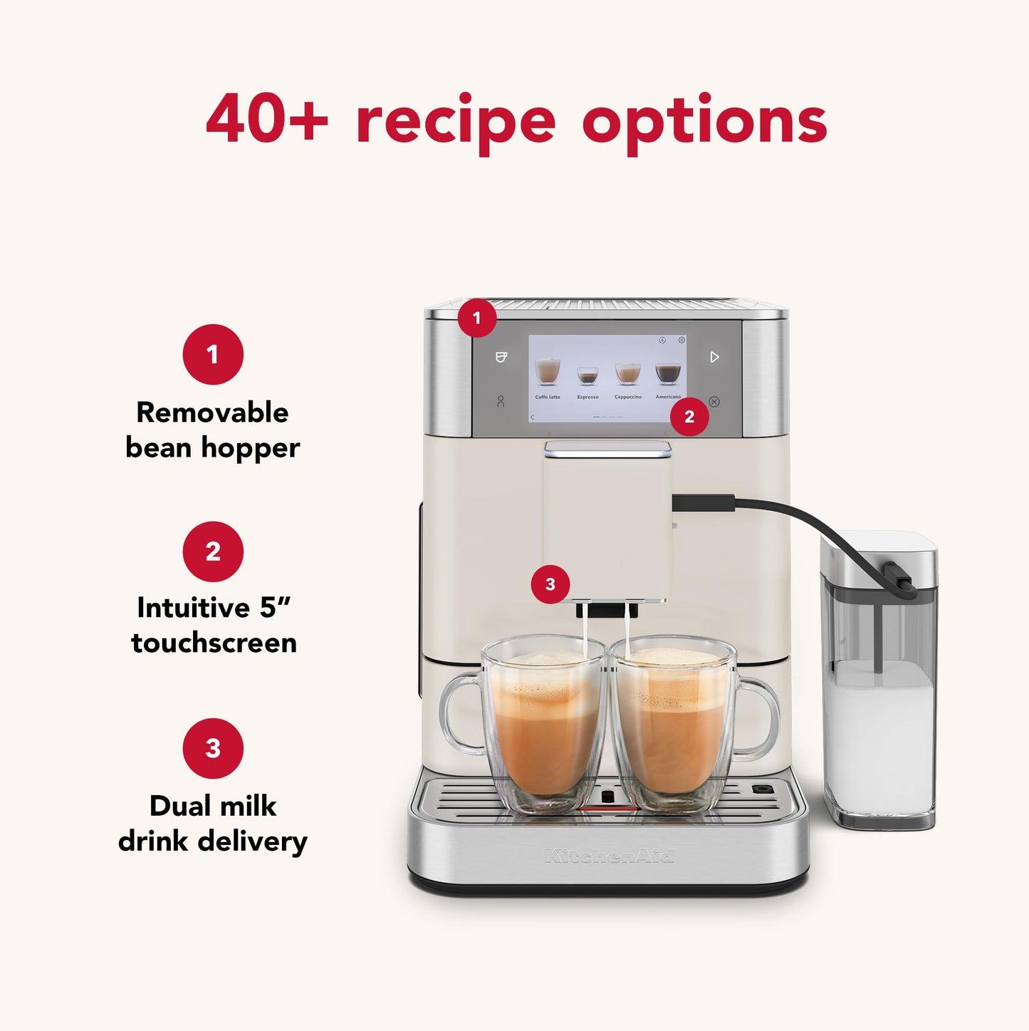 KitchenAid Fully Automatic Espresso Machine KF8 with Milk Attachment and Plant Based Milk Options, KES8558SX, Stainless Steel