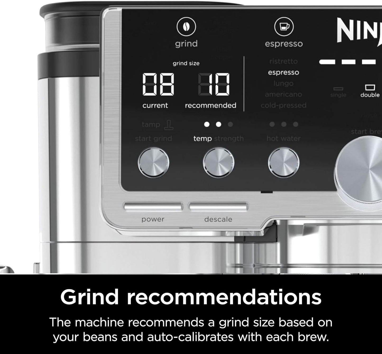 Ninja Luxe Café Pro Series, Espresso Machine, Drip Coffee, Cold Brew, Hot Water, Integrated Tamper, Built-in Grinder, Hands-Free Frother for Cappuccinos, Lattes, Americanos, Dairy or Non-Dairy, ES701 (Renewed)