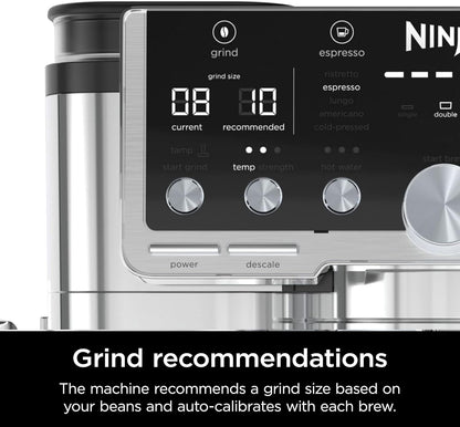 Ninja Luxe Café Pro Series, Espresso Machine, Drip Coffee, Cold Brew, Hot Water, Integrated Tamper, Built-in Grinder, Hands-Free Frother for Cappuccinos, Lattes, Americanos, Dairy or Non-Dairy, ES701 (Renewed)