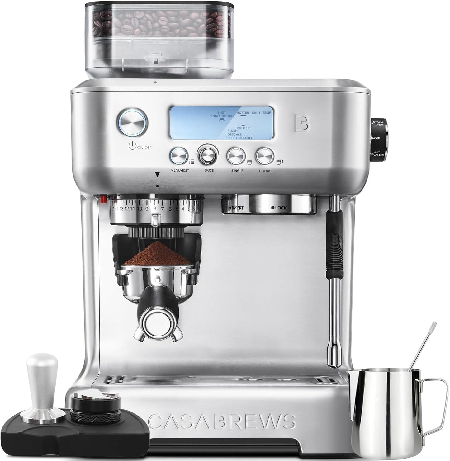 CASABREWS 5700Pro Espresso Machine with Grinder, Professional Coffee Maker with Milk Frother Steam Wand, Barista-Quality Cappuccino Latte Machine with LCD Display, Great for Coffee Enthusiasts