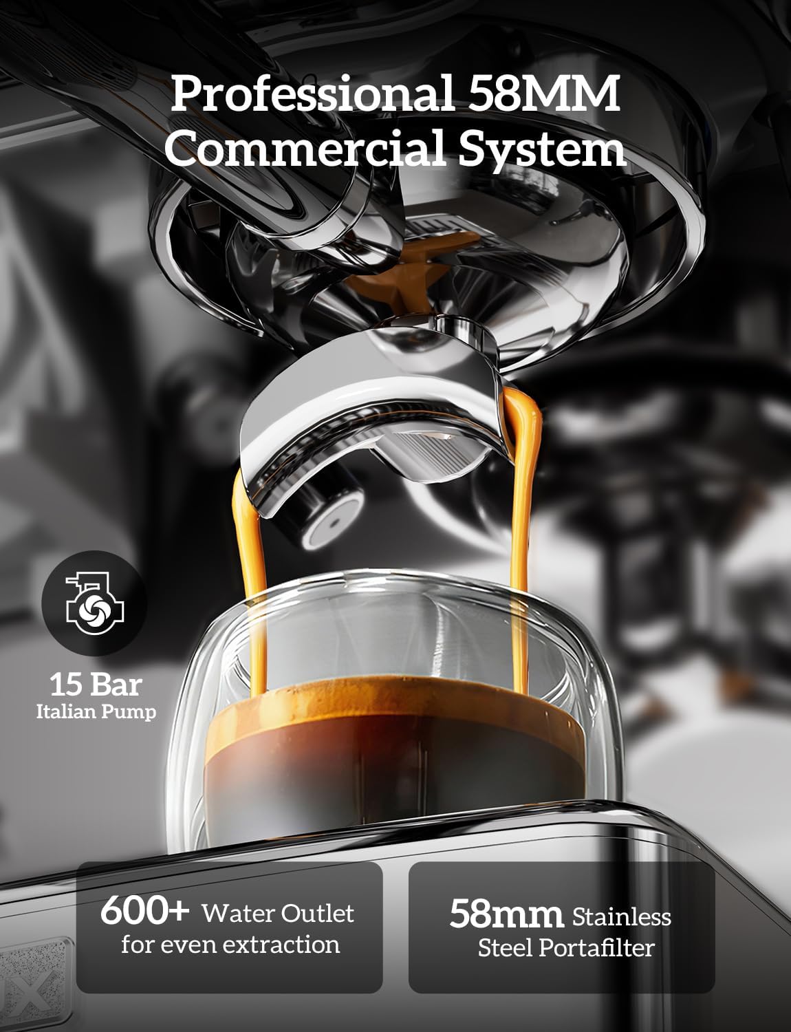 COUPLUX Espresso Machine with Grinder, 5-Temperature (190~205℉) Professional Espresso Machine 58MM with Powerful Milk Frother 15 Bar Expresso Coffee Machines for Espresso Americano Cappuccino & Latte