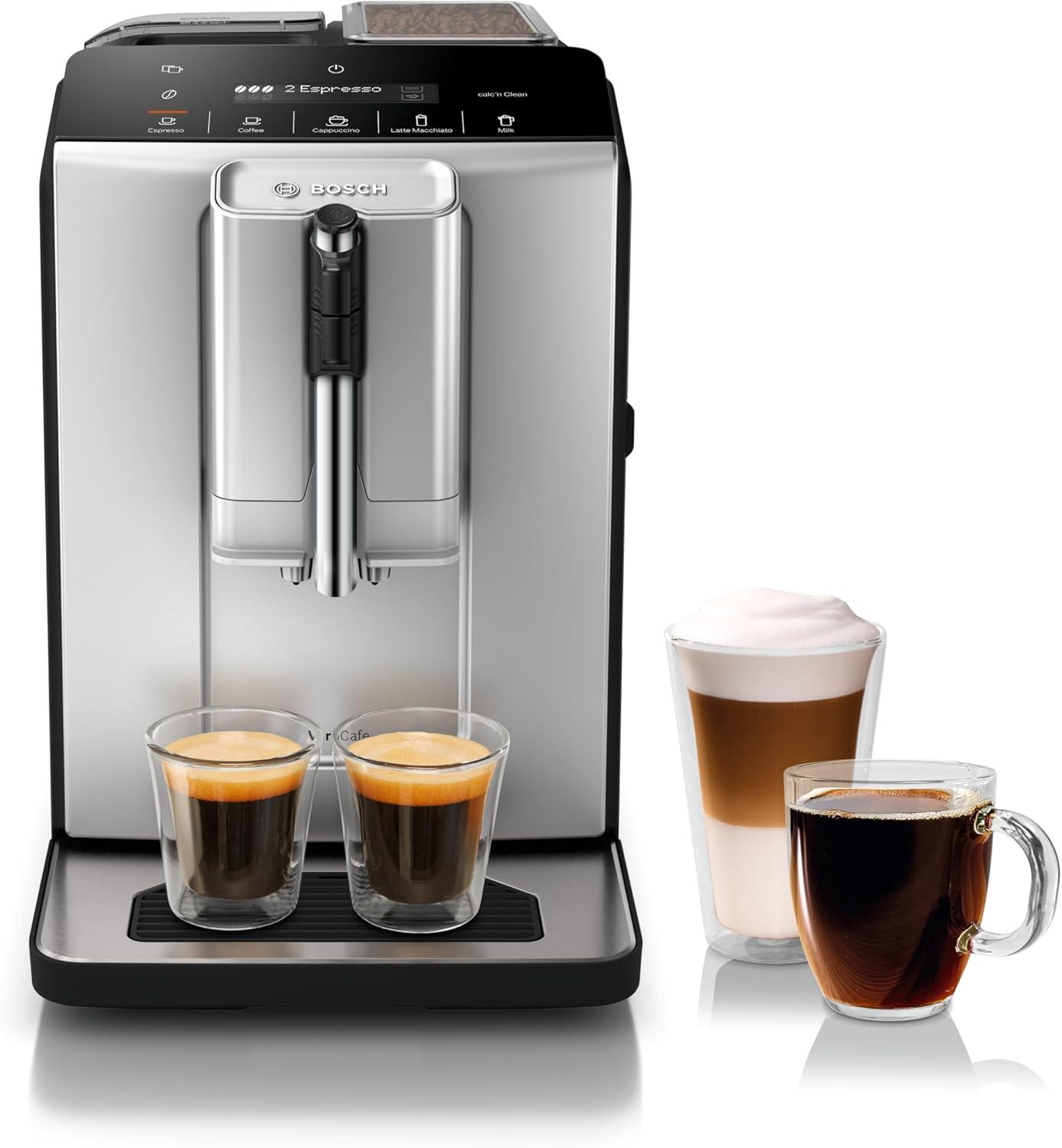 Bosch Fully Automatic Coffee and Espresso Machine - One-Touch Drinks, Barista Style, Double Cup Super Coffee Maker - Large Bean Capacity - Easy Clean, Maintenance - Black - TIU20307