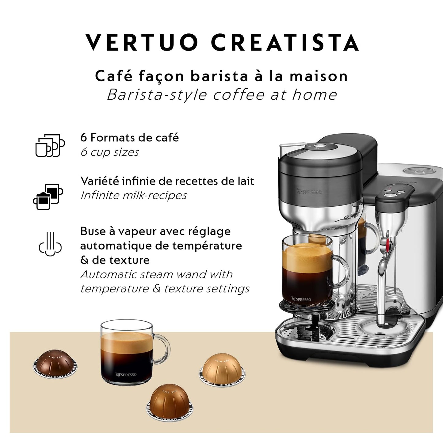 Nespresso Vertuo Creatista Coffee and Espresso Maker by Breville, Brushed Stainless Steel