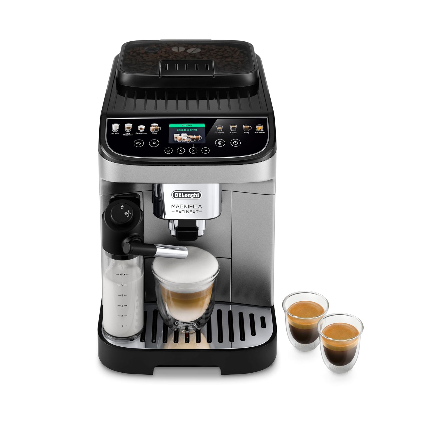 De'Longhi Magnifica Evo Automatic Espresso & Coffee Machine with Auto Milk Frother, Built-in Grinder & Auto-Clean Function - For Latte, Cappuccino, Americano, Iced Coffee, ECAM29084SB , Silver
