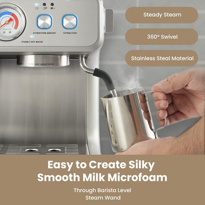 Gevi Dual Boiler Espresso Machine with Built-in Grinder, 58mm Commercial Portafilter, Barista Steam Wand, 31 Grind Settings, Stainless Steel, for Home Barista Use, Sterling Silver