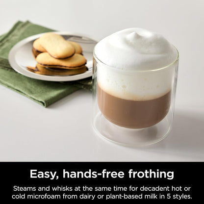 Ninja Luxe Café Pro Series, Espresso Machine, Drip Coffee, Cold Brew, Hot Water, Integrated Tamper, Built-in Grinder, Hands-Free Frother for Cappuccinos, Lattes, Americanos, Dairy or Non-Dairy, ES701 (Renewed)