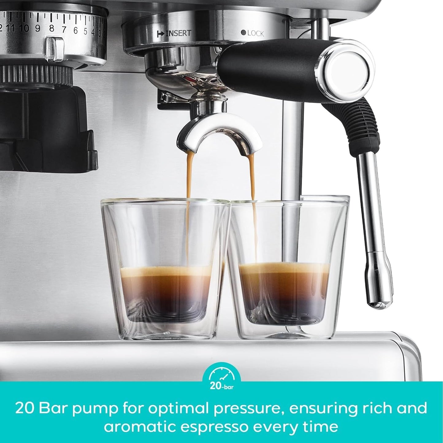 CASABREWS 5700Pro Espresso Machine with Grinder, Professional Coffee Maker with Milk Frother Steam Wand, Barista-Quality Cappuccino Latte Machine with LCD Display, Great for Coffee Enthusiasts