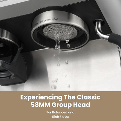 Gevi Dual Boiler Espresso Machine with Built-in Grinder, 58mm Commercial Portafilter, Barista Steam Wand, 31 Grind Settings, Stainless Steel, for Home Barista Use, Sterling Silver