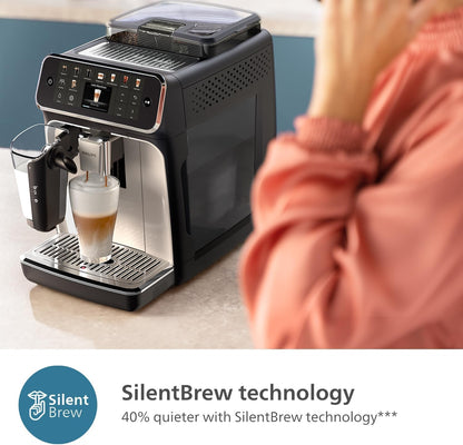 Philips 5500 Series Fully Automatic Espresso Machine, LatteGo Milk System, Integrated Grinder, 20 Hot & Iced Coffee Pre-Sets, SilentBrew, 15-Bar, Black Chrome (EP5544/94) (Renewed)