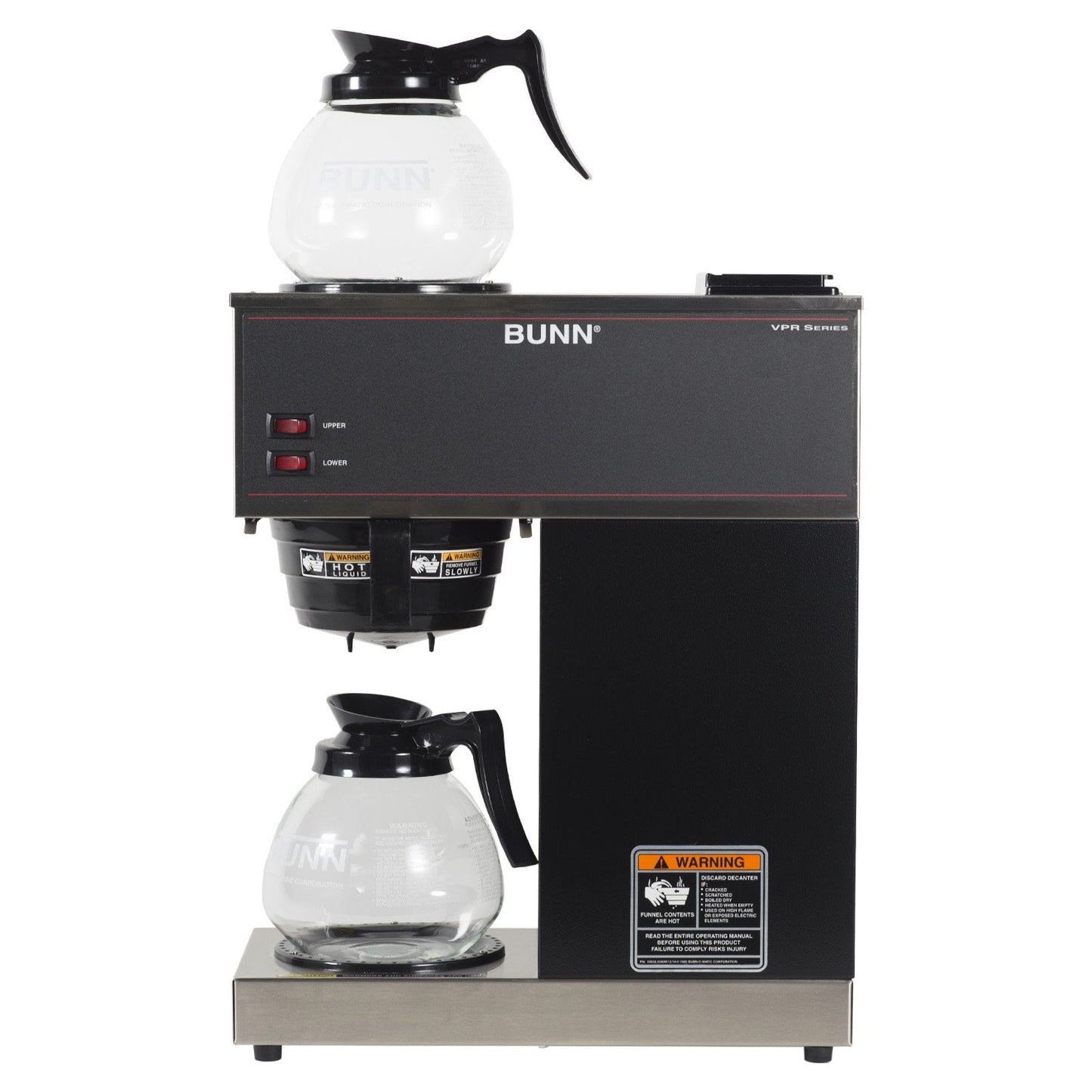 BUNN 33200.0015 VPR-2GD 12-Cup Pourover Commercial Coffee Brewer with Upper and Lower Warmers and Two Glass Decanters, Black, Stainless, Standard