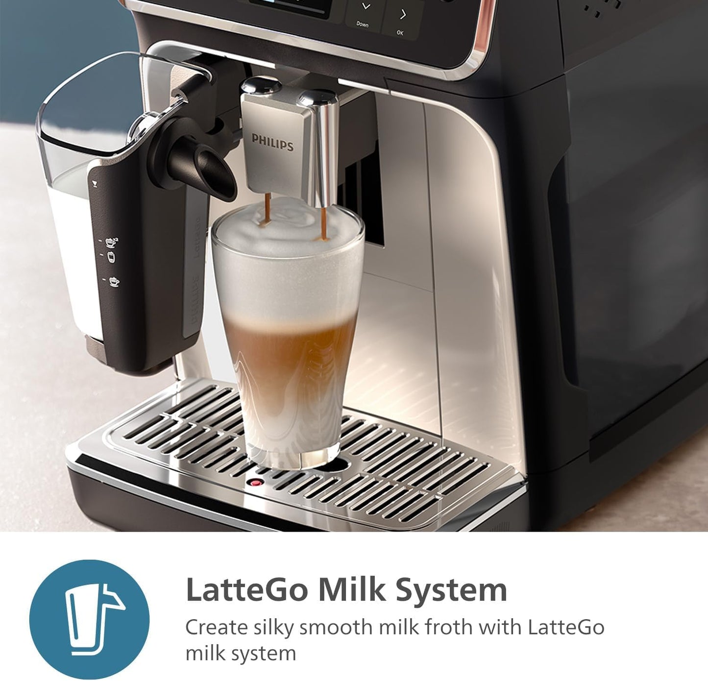 Philips 5500 Series Fully Automatic Espresso Machine, LatteGo Milk System, Integrated Grinder, 20 Hot & Iced Coffee Pre-Sets, SilentBrew, 15-Bar, Black Chrome (EP5544/94) (Renewed)