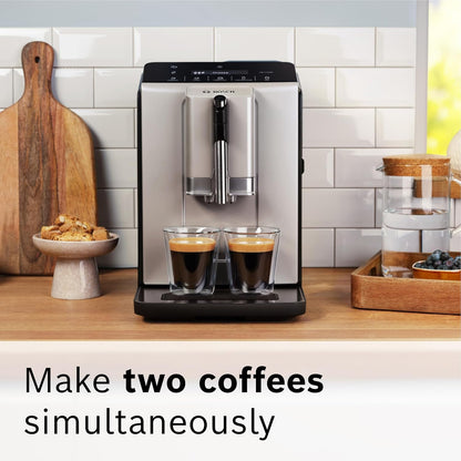 Bosch Fully Automatic Coffee and Espresso Machine - One-Touch Drinks, Barista Style, Double Cup Super Coffee Maker - Large Bean Capacity - Easy Clean, Maintenance - Black - TIU20307