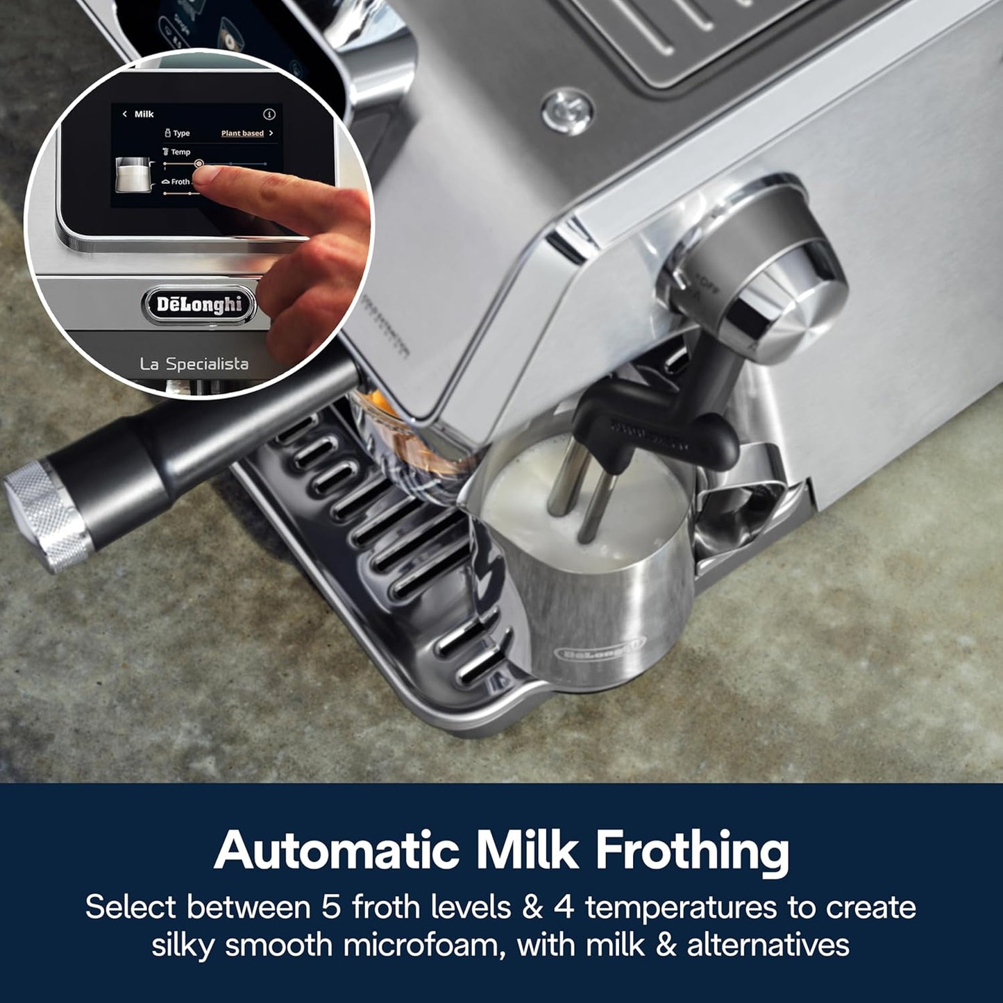 De'Longhi La Specialista Touch Espresso Machine with Grinder & Milk Frother – Cold Brew & Iced Coffee Maker, Burr Grinder, 10 Drink Presets, Compact Bean to Cup, Award-Winning Italian Design