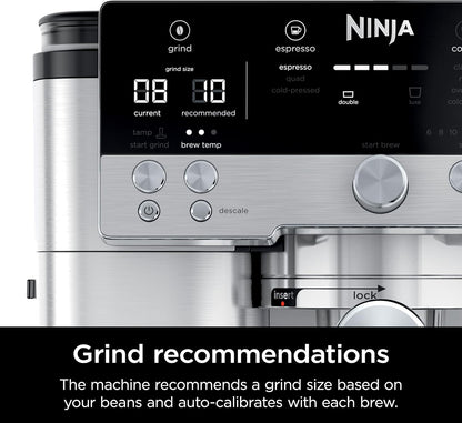 Ninja R-ES601 Luxe Café Premier Series Espresso Machine, Drip Coffee, Cold Brew, Grinder, Tamper, Frother, Silver (Renewed)