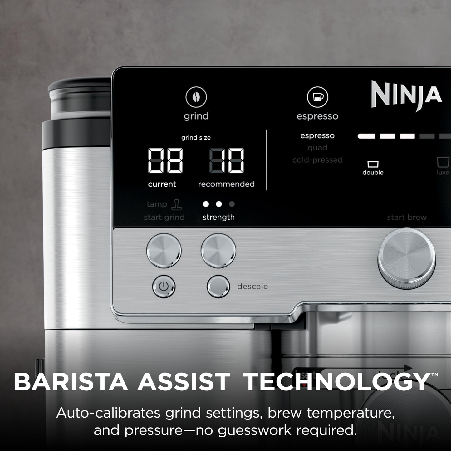 Ninja Luxe Café Premier 3-in-1 Espresso Machine, Drip Coffee, & Rapid Cold Brew | Built-in Coffee Grinder, Hands-Free Milk Frother, Assisted Tamper for Cappuccinos & Lattes | Stainless Steel | ES601