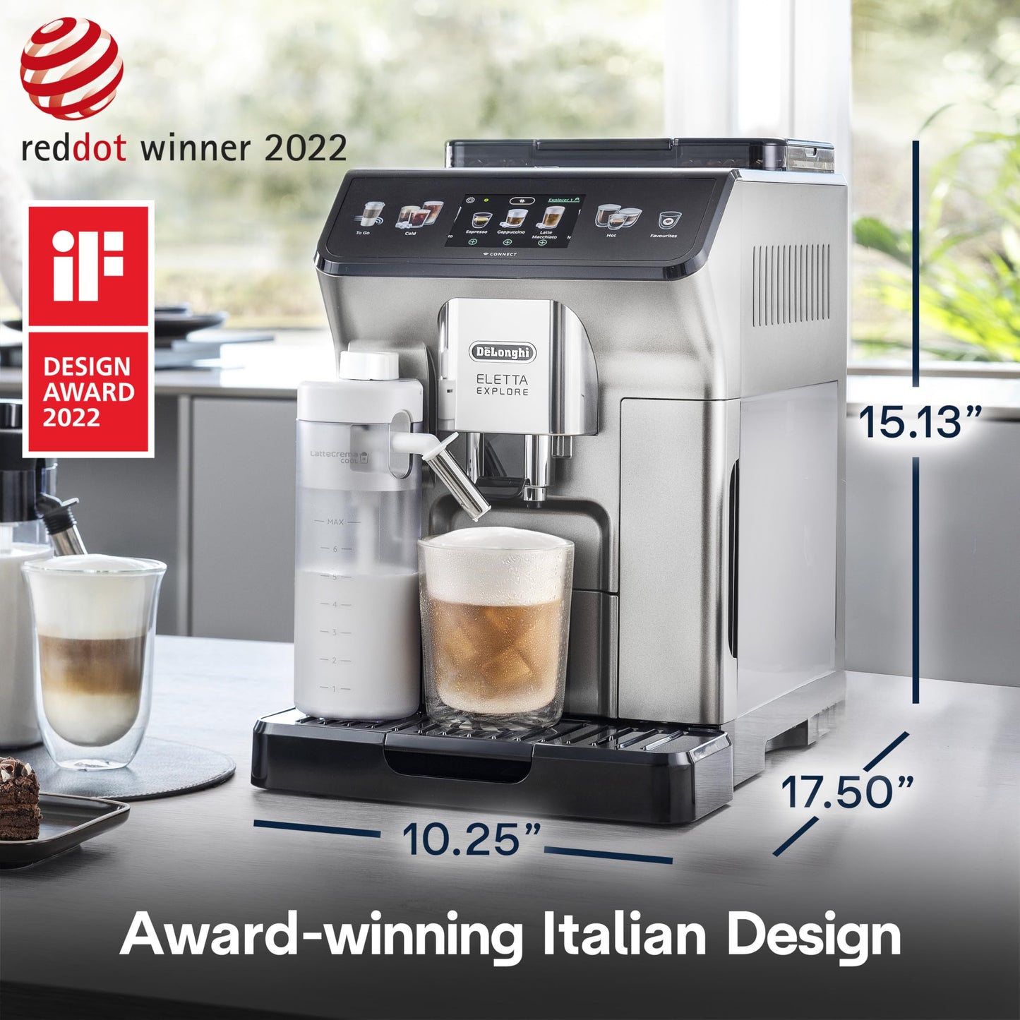 De'Longhi Eletta Explore Espresso Machine with Cold Brew, Hot & Cold Milk Frother - 50+ Recipes, Built in Grinder, Smartphone Compatible with Bean Adapt Technology for Ideal Extraction, 3.8 Pounds