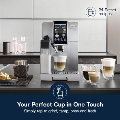 De'Longhi Dinamica Plus Fully Automatic Espresso Machine - Brew Personalized Coffee for up to 4 User Profiles, 24+ Recipes, Built in Grinder & Automatic Milk Steam Wand with 3 Frother Modes