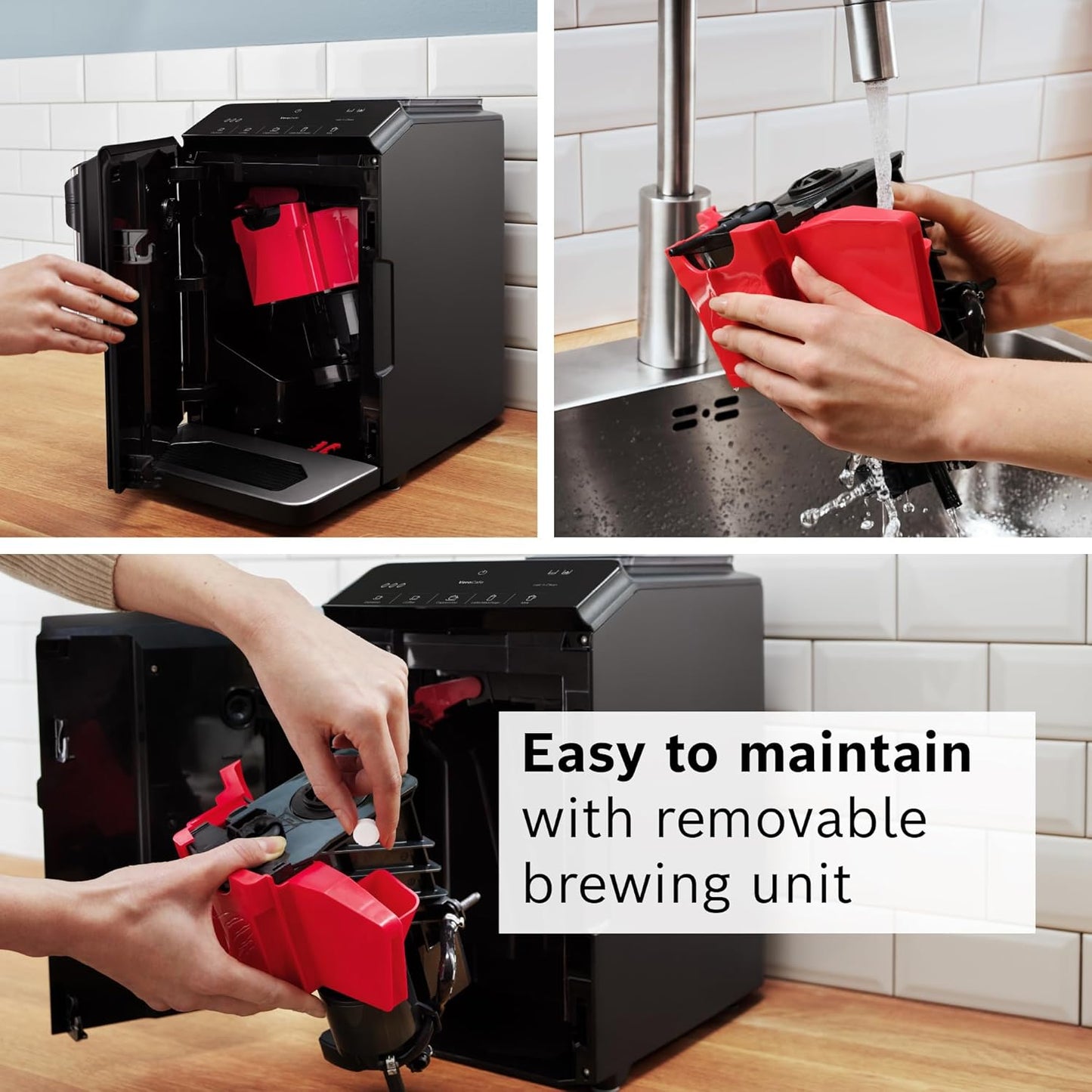 Bosch Fully Automatic Coffee and Espresso Machine - One-Touch Drinks, Barista Quality Super Coffee Maker - Touch Control Panel, Large Bean Capacity - Easy Clean, Maintenance - Black - TIU20109