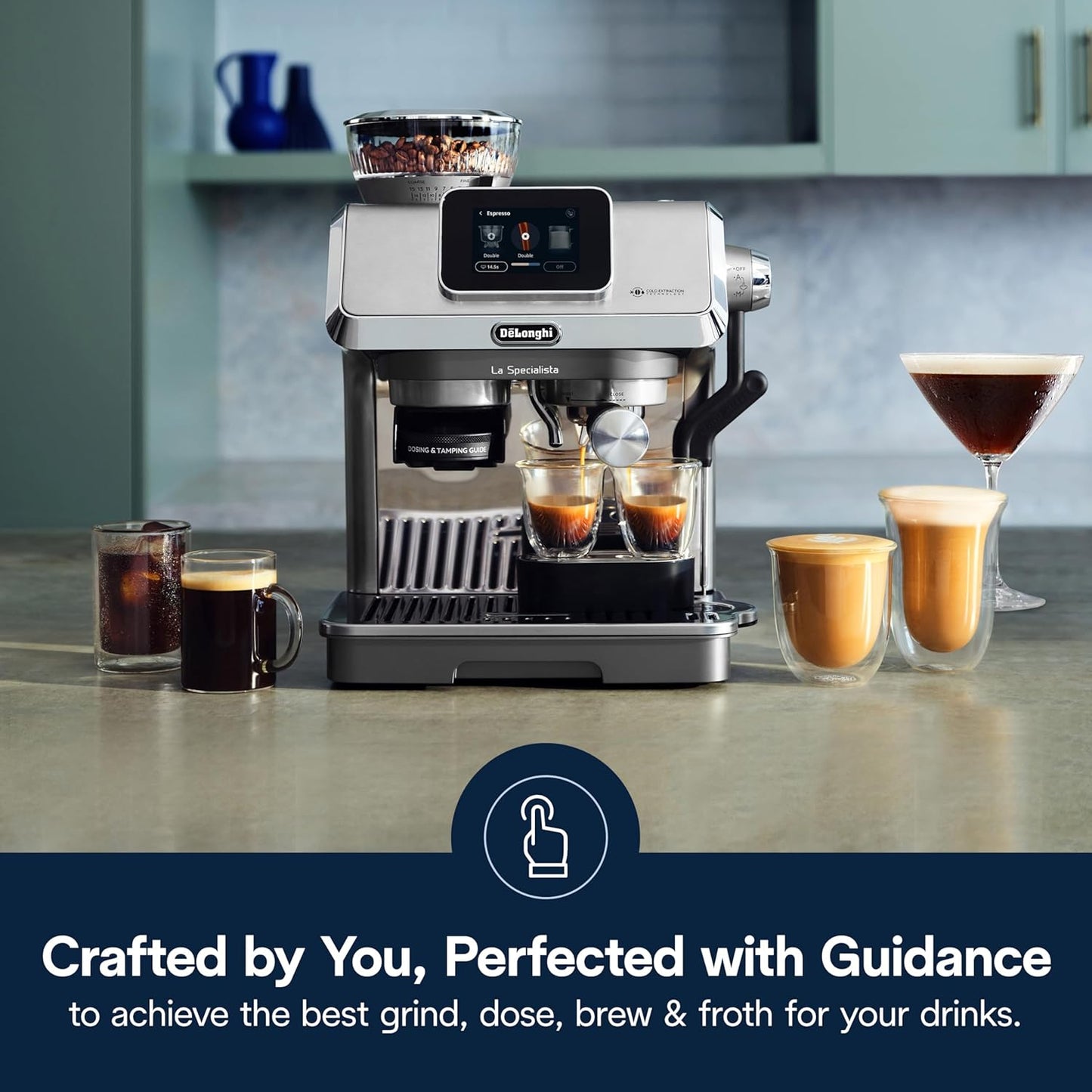 De'Longhi La Specialista Touch Espresso Machine with Grinder & Milk Frother – Cold Brew & Iced Coffee Maker, Burr Grinder, 10 Drink Presets, Compact Bean to Cup, Award-Winning Italian Design