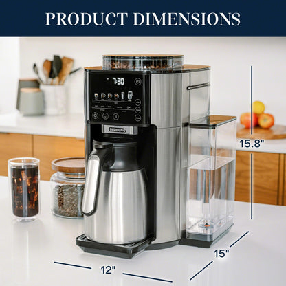 De'Longhi True Brew Drip Coffee Maker, Built in Grinder, Single Serve, 8 oz to 24 oz, Hot or Iced Coffee, Stainless, CAM51025MB