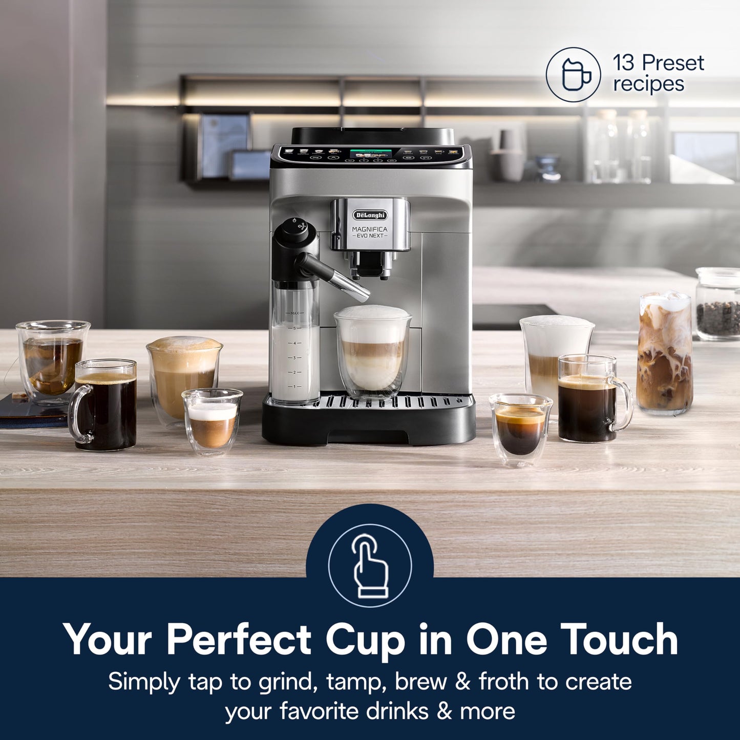 De'Longhi Magnifica Evo Automatic Espresso & Coffee Machine with Auto Milk Frother, Built-in Grinder & Auto-Clean Function - For Latte, Cappuccino, Americano, Iced Coffee, ECAM29084SB , Silver