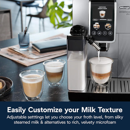 De'Longhi Dinamica Plus Fully Automatic Espresso Machine - Brew Personalized Coffee for up to 4 User Profiles, 24+ Recipes, Built in Grinder & Automatic Milk Steam Wand with 3 Frother Modes