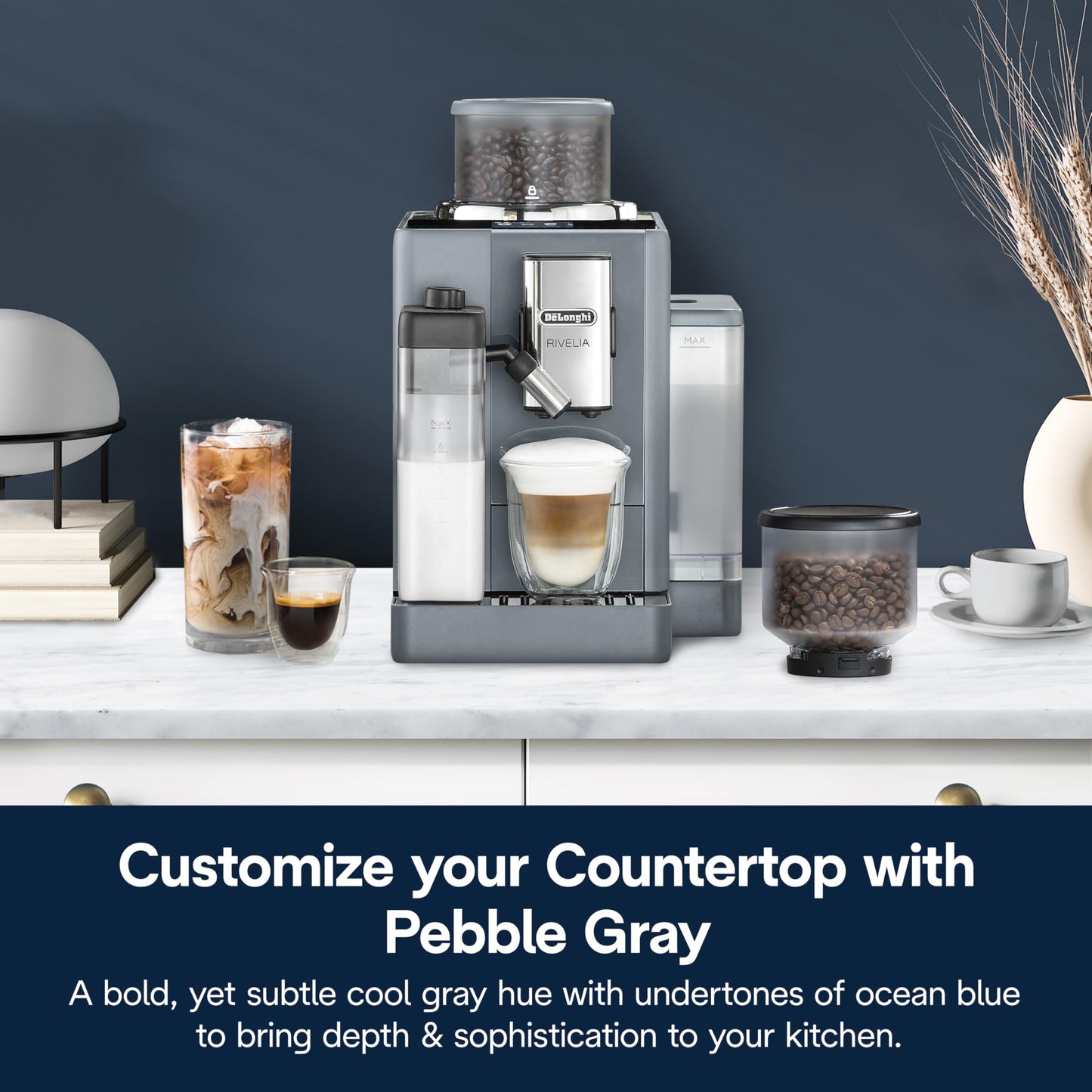 De'Longhi Rivelia Automatic Espresso Machine with Grinder & Milk Frother – All-in-One Coffee Maker, Hot & Iced Latte, Cappuccino, Bean Switch System, Burr Grinder, Compact Italian Design, Black