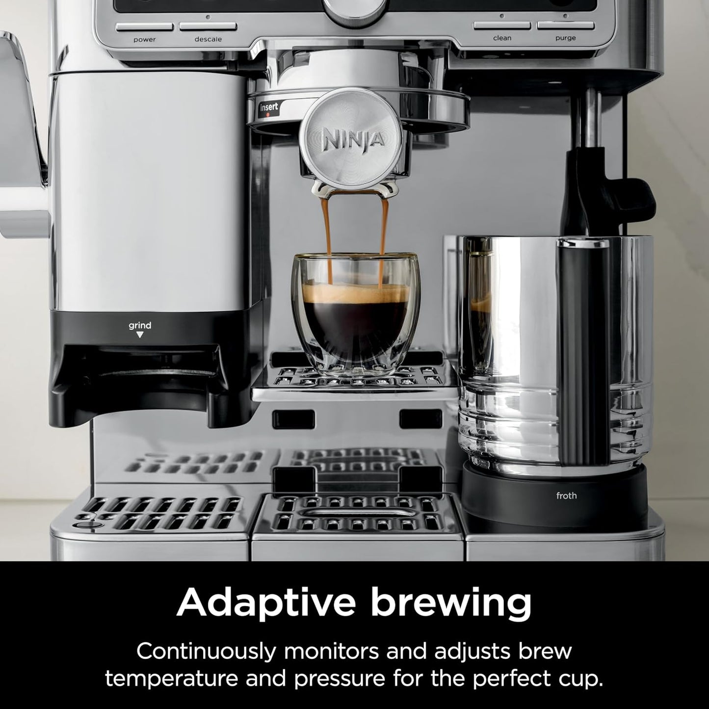 Ninja Luxe Café Pro Series, Espresso Machine, Drip Coffee, Cold Brew, Hot Water, Integrated Tamper, Built-in Grinder, Hands-Free Frother for Cappuccinos, Lattes, Americanos, Dairy or Non-Dairy, ES701 (Renewed)