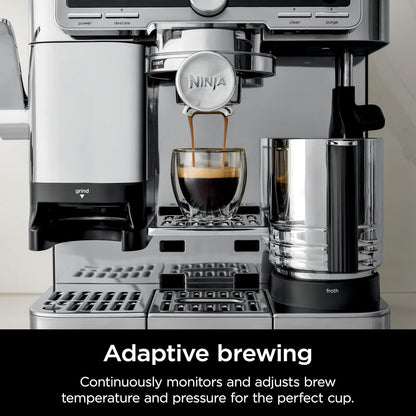 Ninja Luxe Café Pro Series, Espresso Machine, Drip Coffee, Cold Brew, Hot Water, Integrated Tamper, Built-in Grinder, Hands-Free Frother for Cappuccinos, Lattes, Americanos, Dairy or Non-Dairy, ES701 (Renewed)
