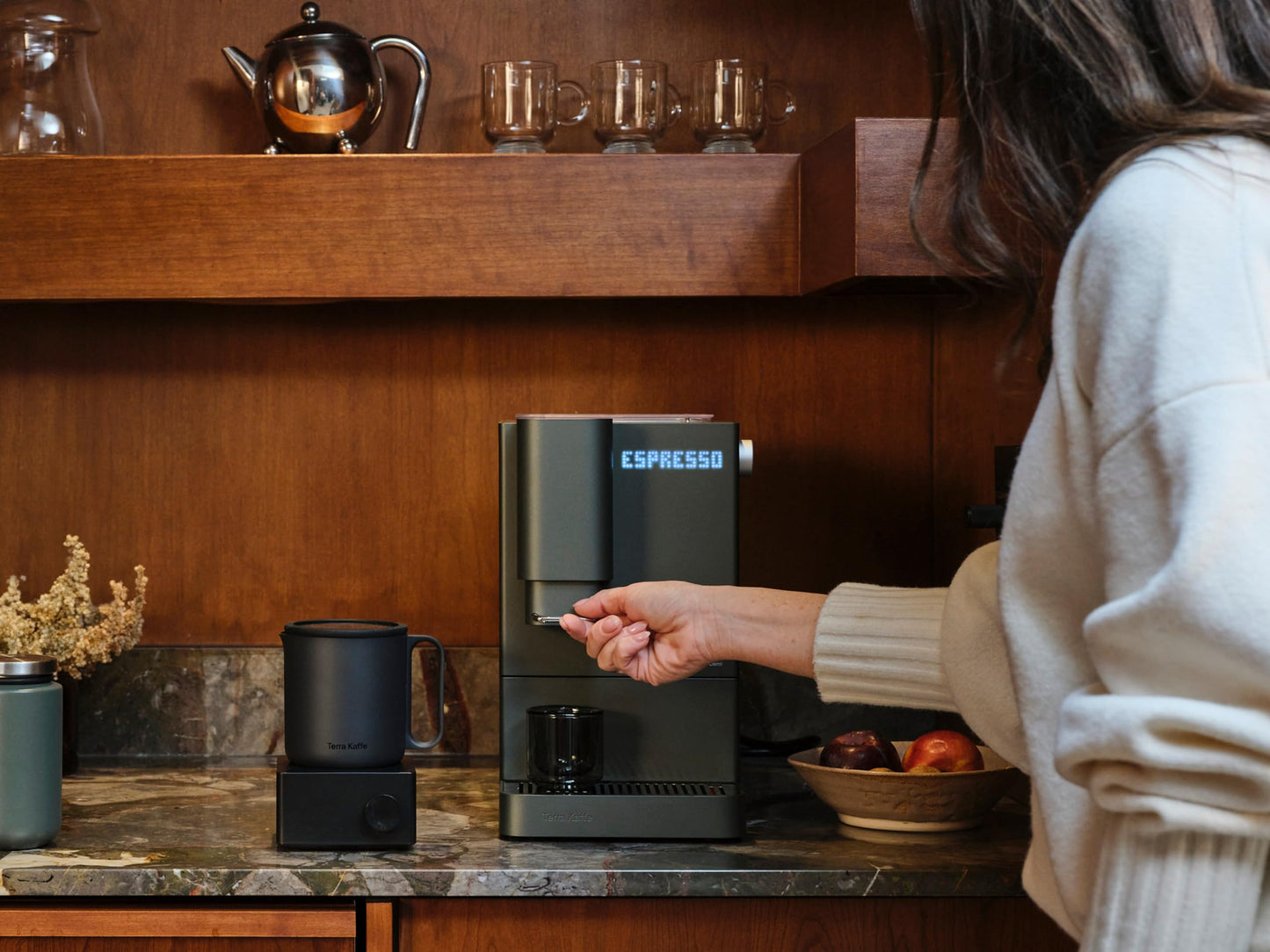 Terra Kaffe Demi Compact Fully Automatic Espresso Machine - Roaster-Approved Espresso Settings - Barista-Level Quality with Built-In Grinder - Coffee Machine - Slate