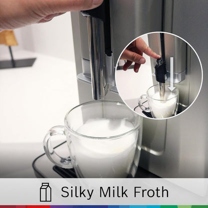 Bosch Fully Automatic Coffee and Espresso Machine - One-Touch Drinks, Barista Style, Double Cup Super Coffee Maker - Large Bean Capacity - Easy Clean, Maintenance - Black - TIU20307