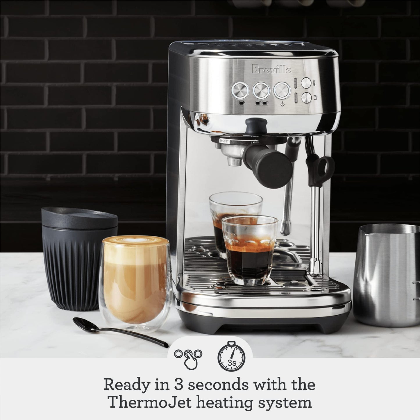 Breville Bambino Plus Espresso Machine BES500BSS, Brushed Stainless Steel, 64 oz Water Tank