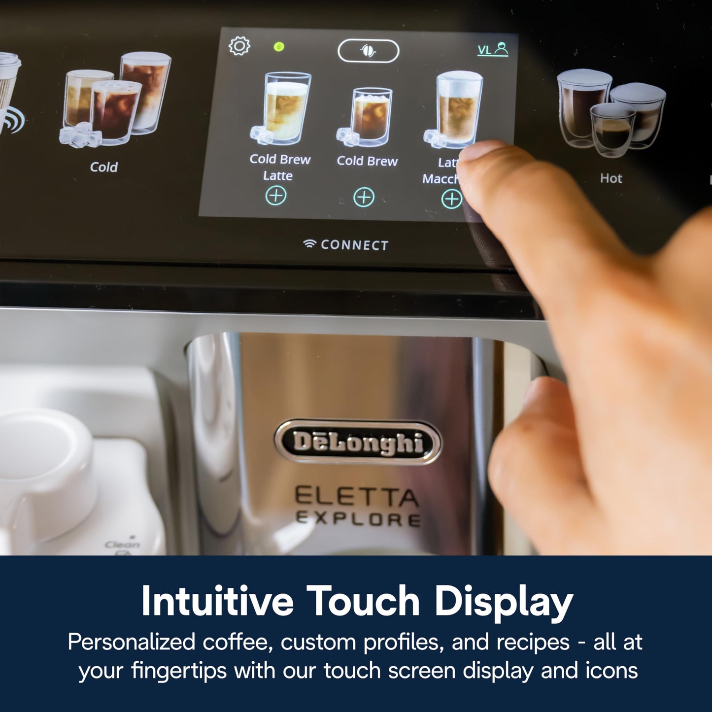 De'Longhi Eletta Explore Espresso Machine with Cold Brew, Hot & Cold Milk Frother - 50+ Recipes, Built in Grinder, Smartphone Compatible with Bean Adapt Technology for Ideal Extraction, 3.8 Pounds