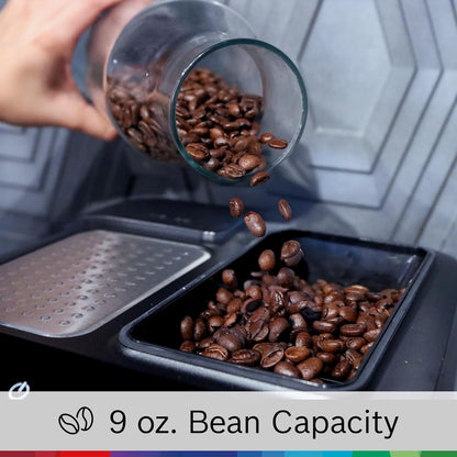 Bosch Fully Automatic Coffee and Espresso Machine - One-Touch Drinks, Barista Style, Double Cup Super Coffee Maker - Large Bean Capacity - Easy Clean, Maintenance - Black - TIU20307