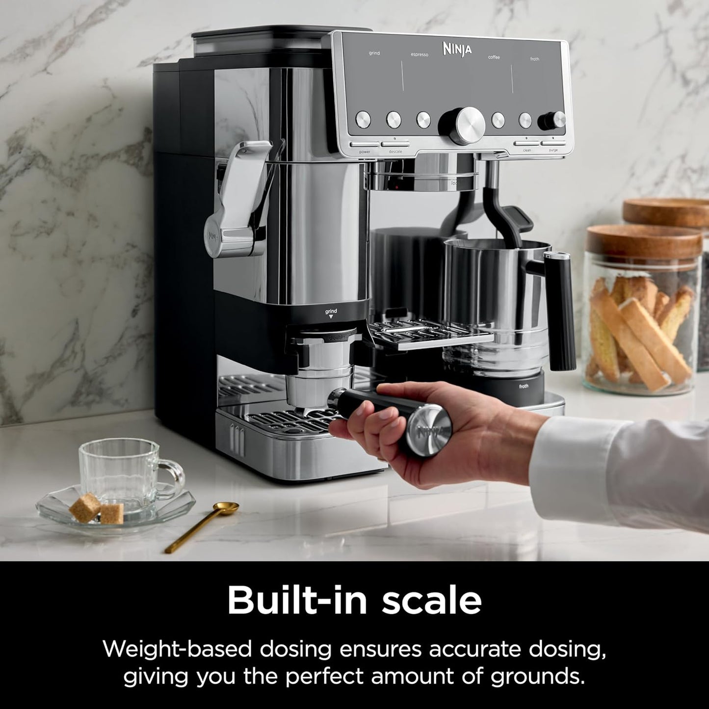 Ninja Luxe Café Pro Series, Espresso Machine, Drip Coffee, Cold Brew, Hot Water, Integrated Tamper, Built-in Grinder, Hands-Free Frother for Cappuccinos, Lattes, Americanos, Dairy or Non-Dairy, ES701 (Renewed)