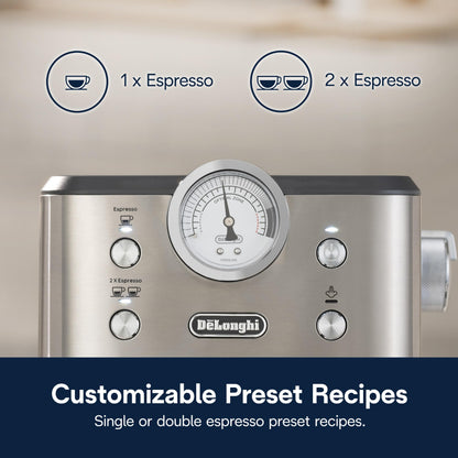 De'Longhi Dedica Maestro Plus Espresso Machine, Automatic Steam Wand, 3 Coffee Temp & Milk Foam Settings, 54oz Removable Tank, Easy-to-Clean Dishwasher-Safe Parts, Compact Stainless Steel Design