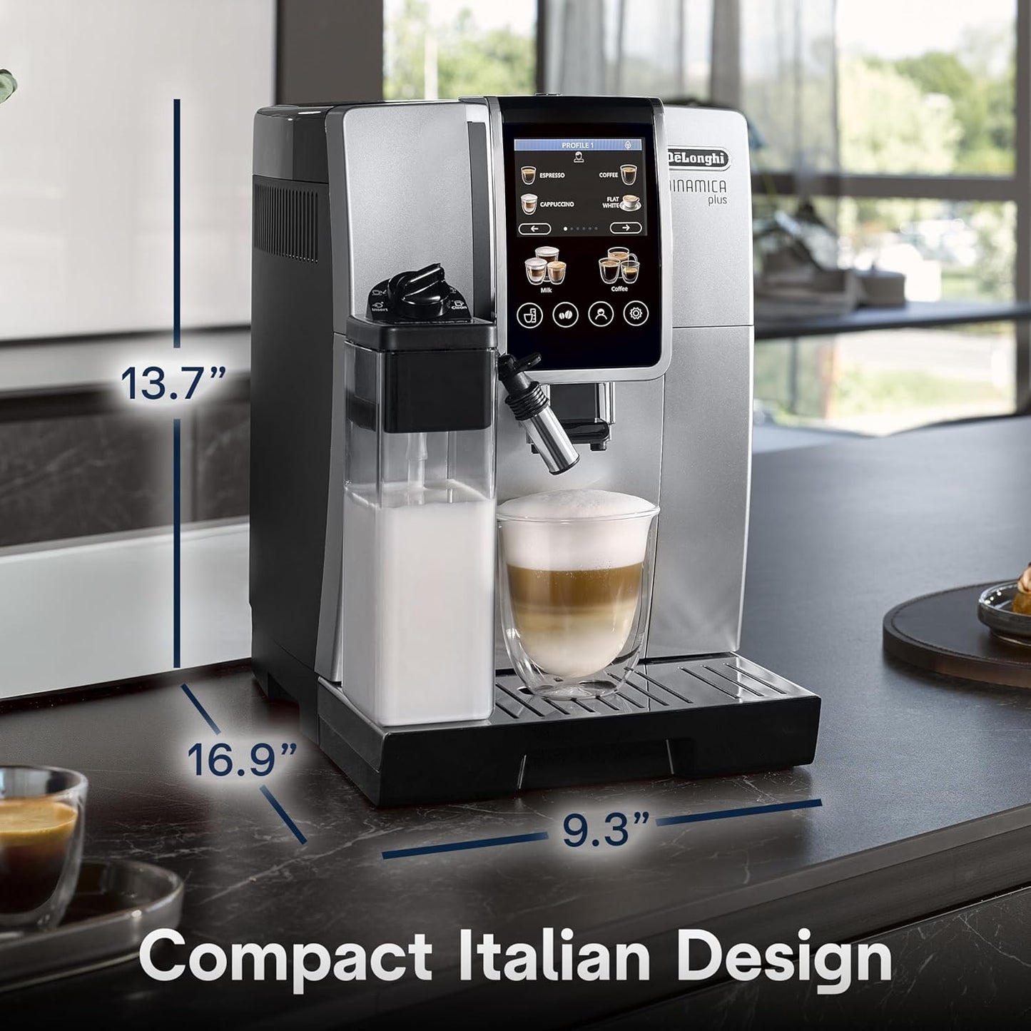 De'Longhi Dinamica Plus Fully Automatic Espresso Machine - Brew Personalized Coffee for up to 4 User Profiles, 24+ Recipes, Built in Grinder & Automatic Milk Steam Wand with 3 Frother Modes